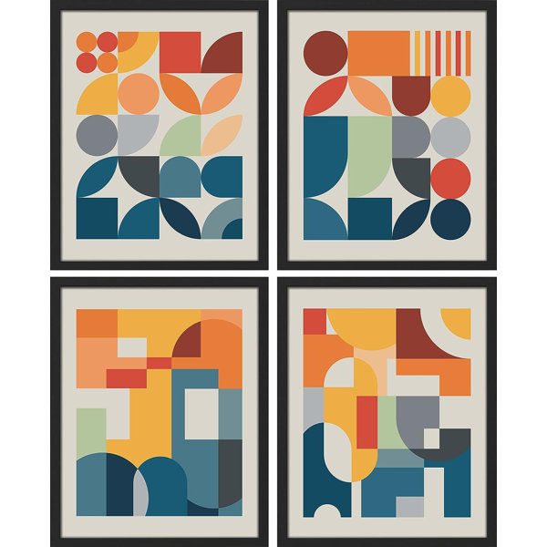 SIGNLEADER MidCentury Modern Colorful Geometric Polygons Framed 4